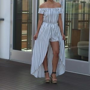 Striped off the shoulder Jumper Dress